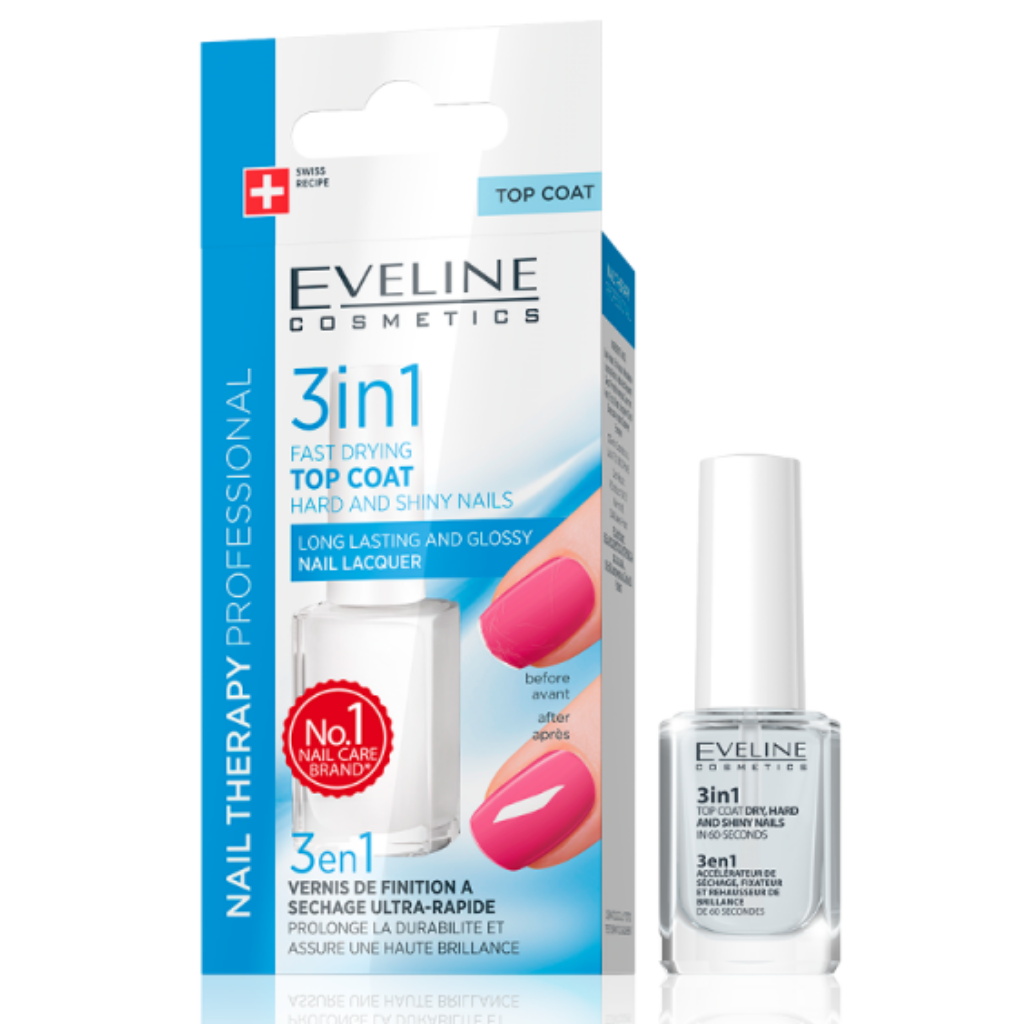 Eveline Nail Therapy Fast Drying Top Coat 3 in 1 Long Lasting Nail Lacquer  12ml – FeelDazzling
