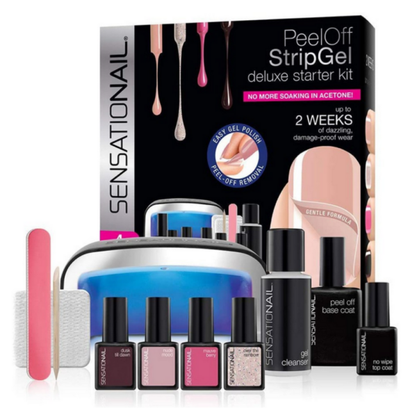 SensatioNail Nail Peel Off Strip Gel Deluxe Starter Kit with 4 Full Size Colours and LED Lamp