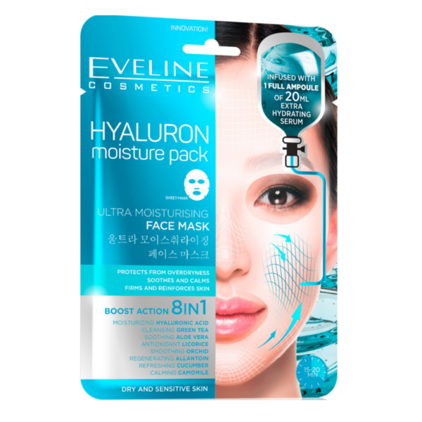 Eveline Hyaluron Ultra Moisturising Face Mask Sheet 8 in 1 Boost Action