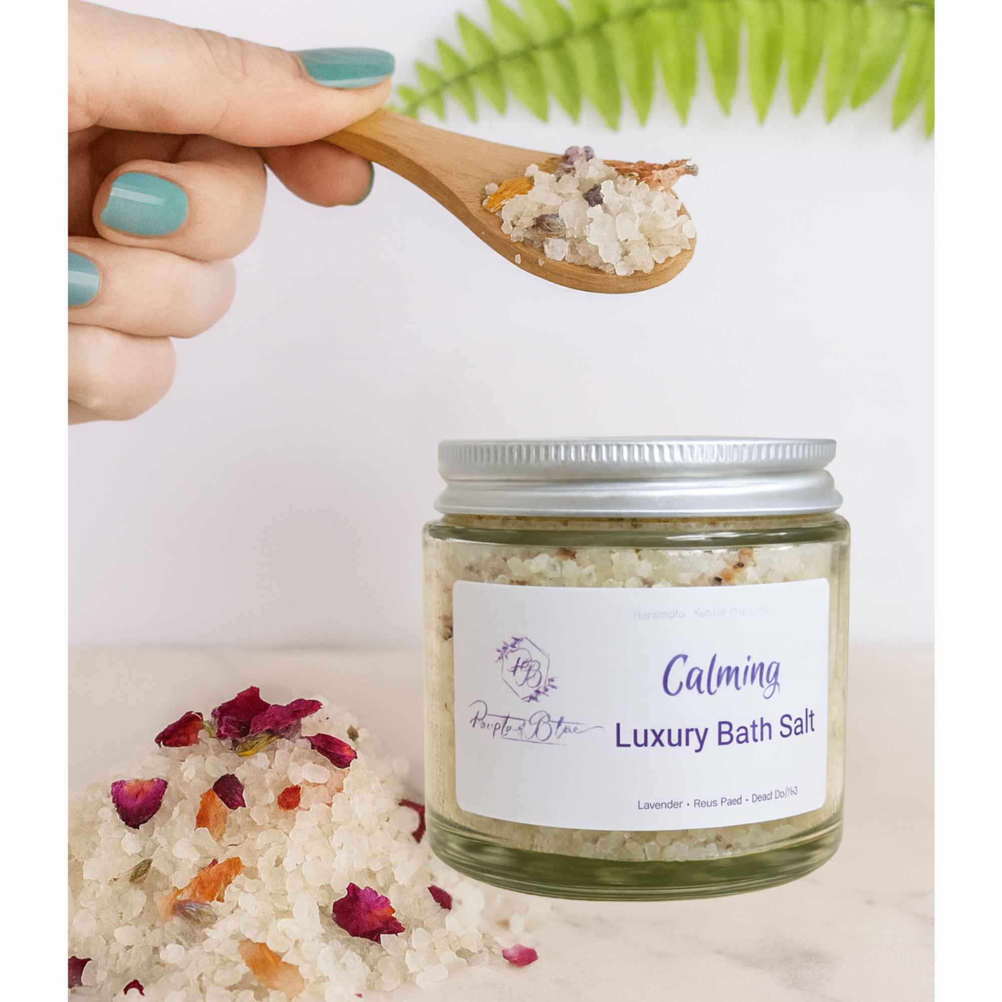 Luxury Calming Natural Lavender and Rose Bath Salts Handmade Purple and Blue 125g - Image 2