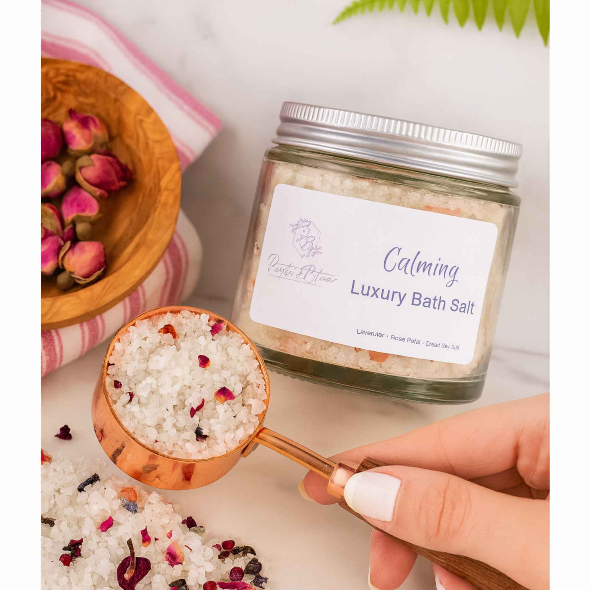 Luxury Calming Natural Lavender and Rose Bath Salts Handmade Purple and Blue 125g - Image 3