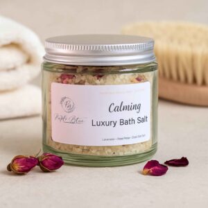 Luxury Calming Natural Lavender and Rose Bath Salts Handmade Purple and Blue 125g