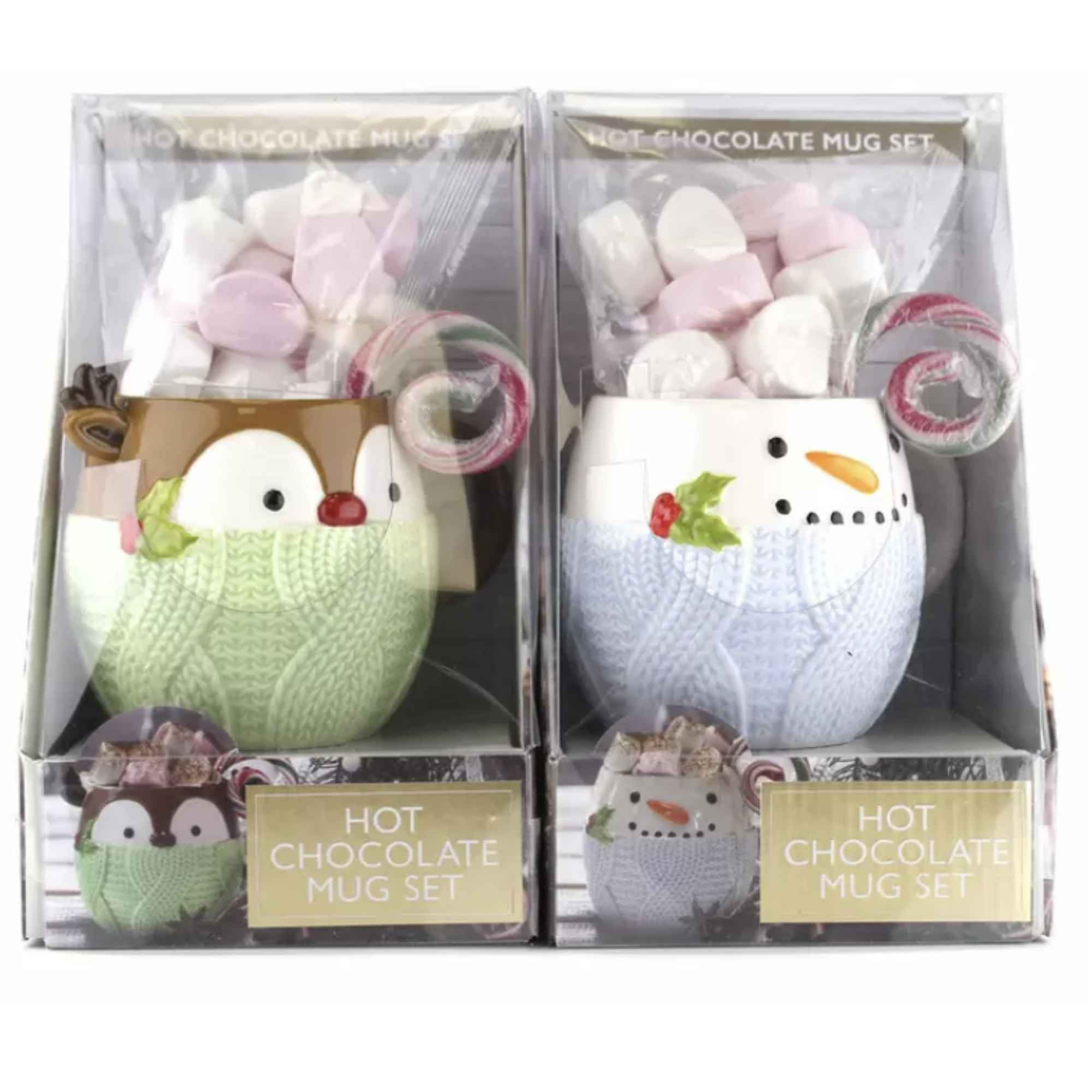 Christmas Snowman & Reindeer Hot Chocolate Mug Set