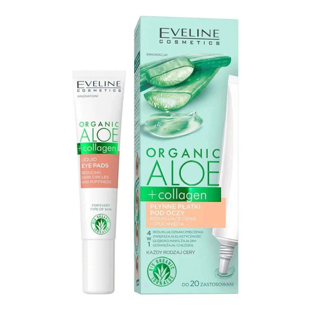 Eveline Organic Aloe and Collagen Liquid Eye Pads Reduce Dark Circles Wrinkles 15ml - Image 3