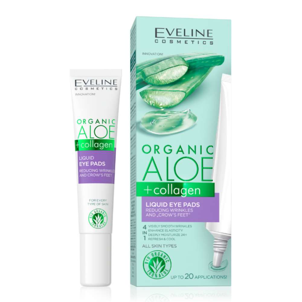 Eveline Organic Aloe and Collagen Liquid Eye Pads Reduce Dark Circles Wrinkles 15ml - Image 4