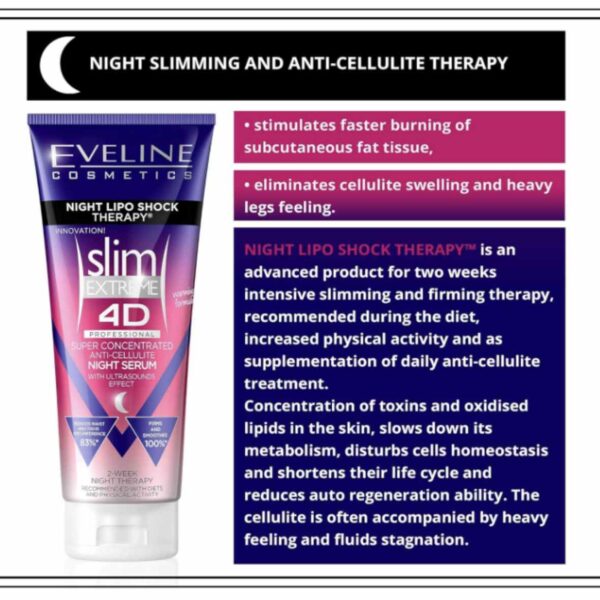 Eveline Slim Extreme 4D Night Serum Super Concentrated Anti-Cellulite & Slimming 250ml x2 Bundle Expiry date: 25/02/2025 - Image 3