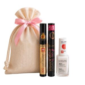 Eveline Total Action Nail Strengthener SOS Lash Serum Mascara Extension Beauty Box Makeup Gift Set for Her