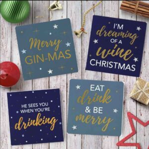 Funny Messages Christmas Coasters Set 4 Pcs