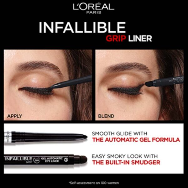L'Oreal Infallible Grip Gel Automatic Eyeliner 36H Wear 001 Intense Black - Image 3