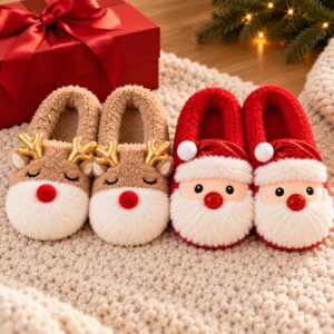 Christmas Reindeer Santa Plush Toesties Heat Pack Slippers, Lavender Wheat Foot Warmers, Cosy Gift for Her, Red Magnetic Gift Box