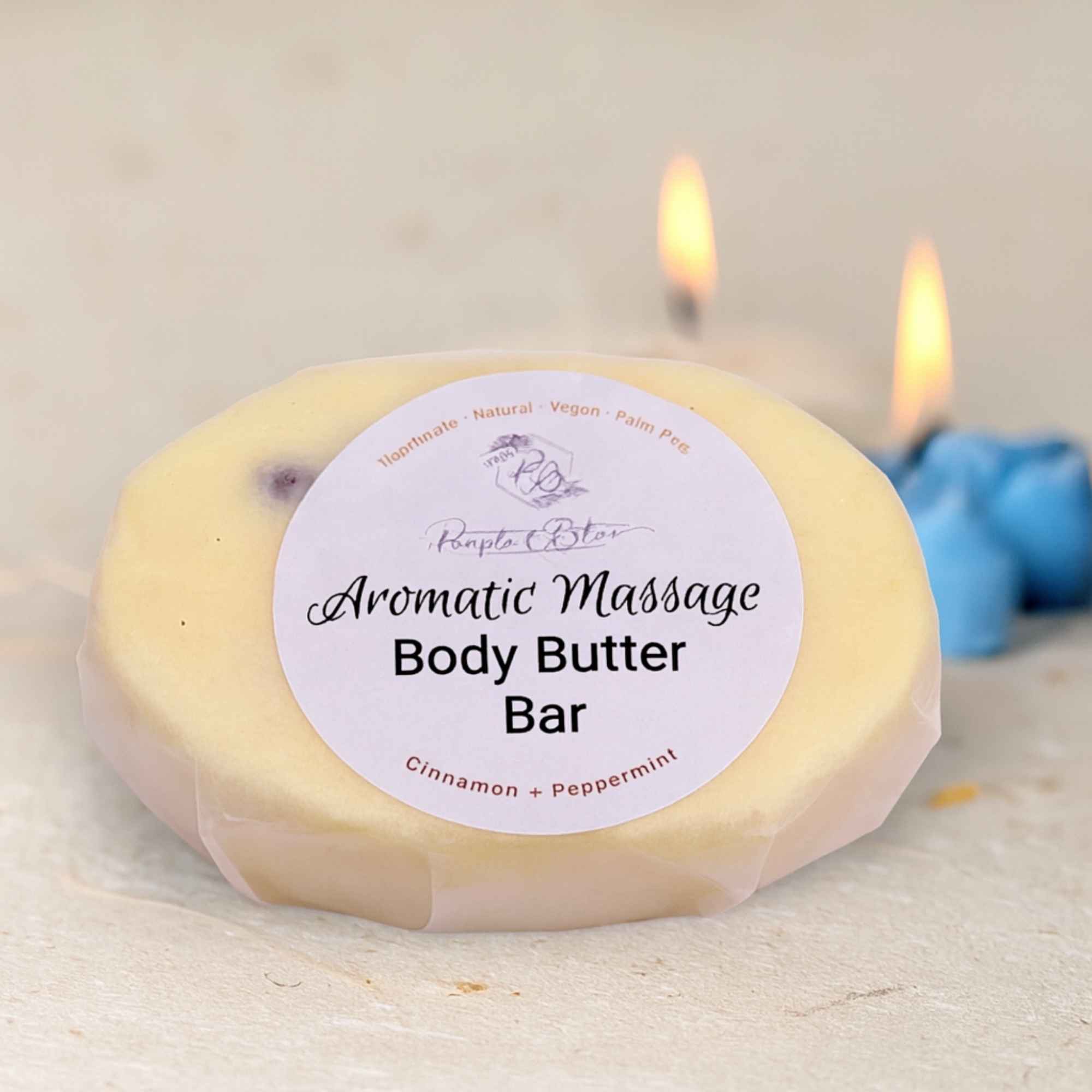Natural Handmade Body Butter Bar Aromatic Massage Purple and Blue 37g - Image 3