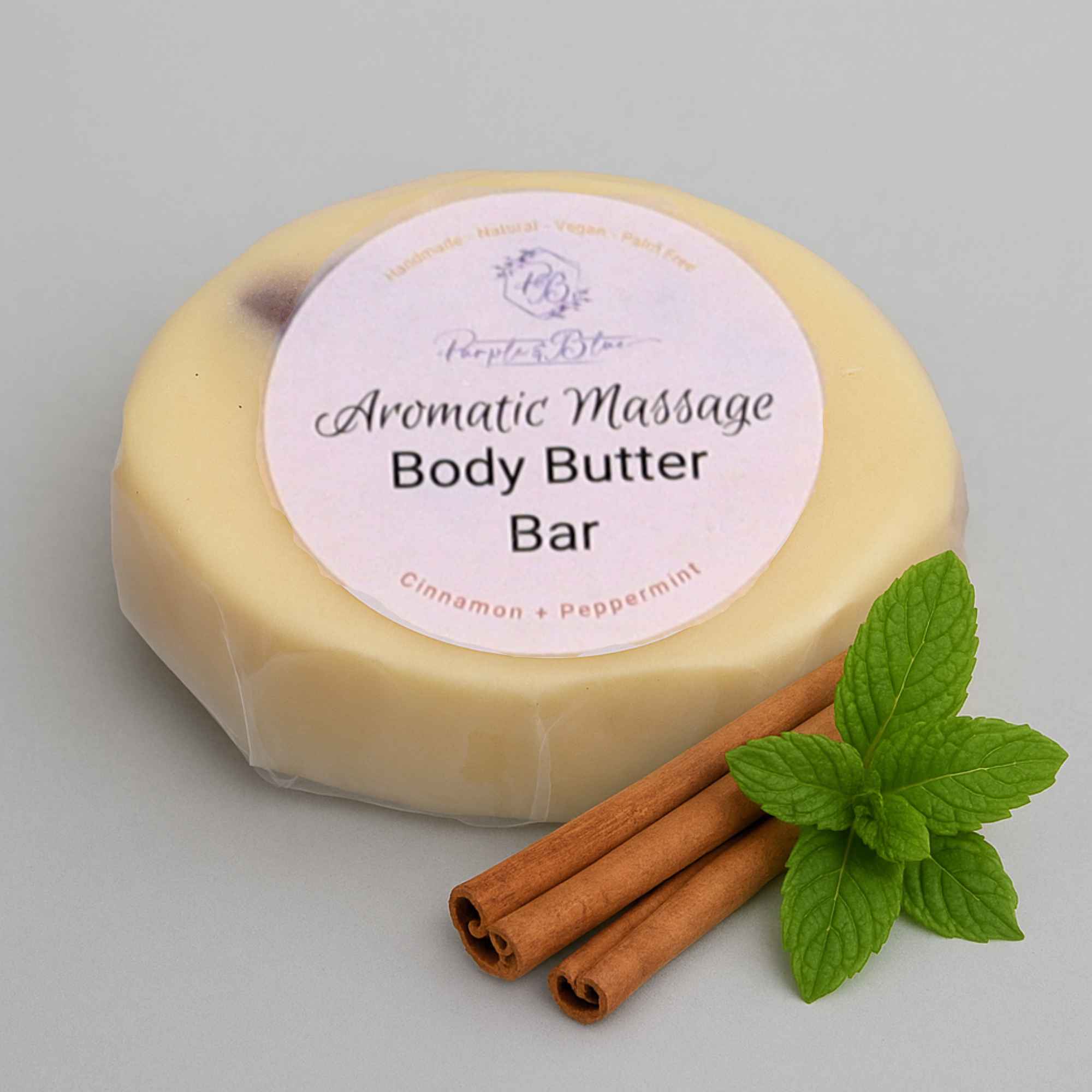 Natural Handmade Body Butter Bar Aromatic Massage Purple and Blue 37g - Image 2