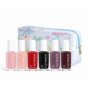 Essie Expressie Nail Polish Gift Set 6 x 10ml Quick Dry Nail Polish with Floral Cosmetic Bag Beauty Gift for Her