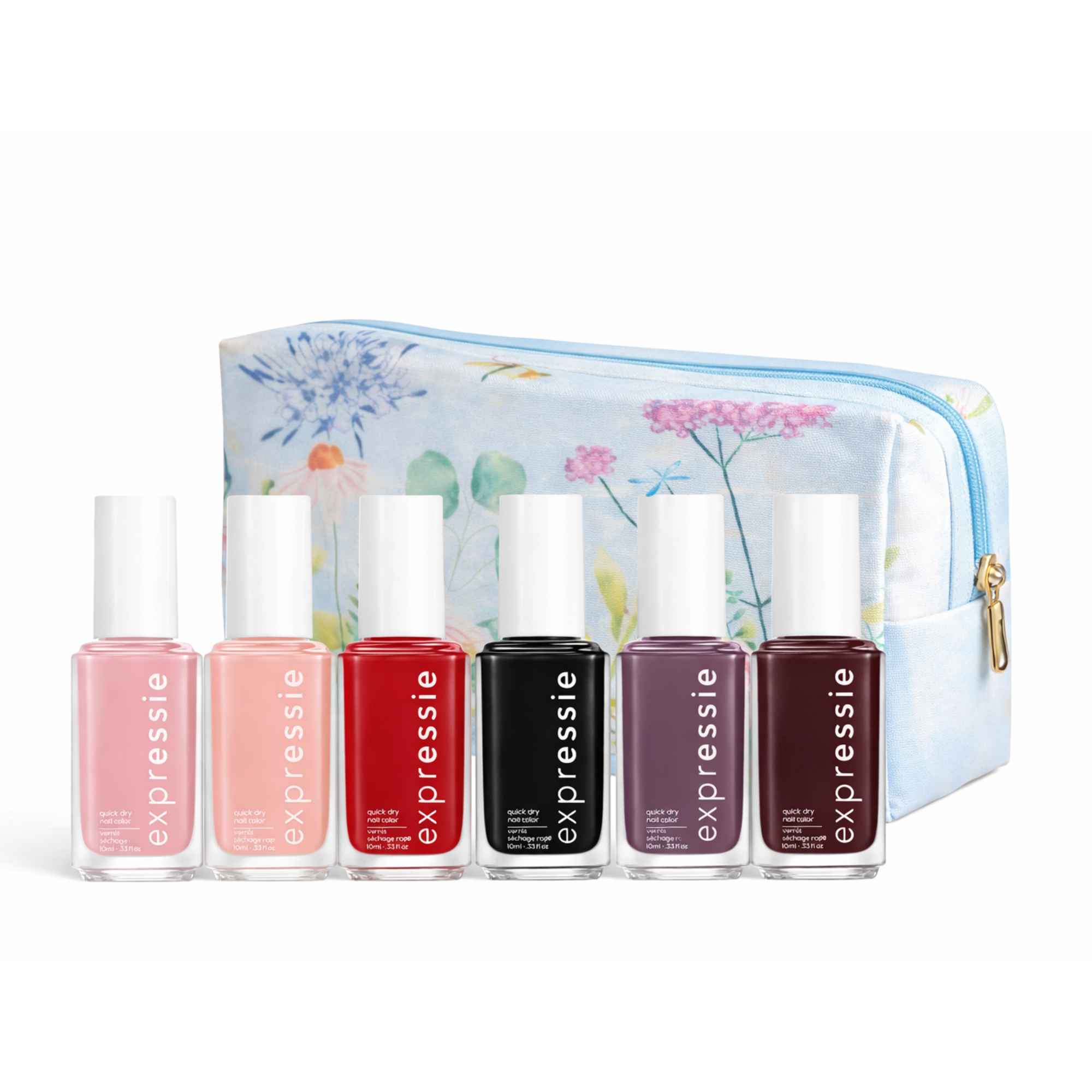 Essie Expressie Nail Polish Gift Set 6 x 10ml Quick Dry Nail Polish with Floral Cosmetic Bag Beauty Gift for Her
