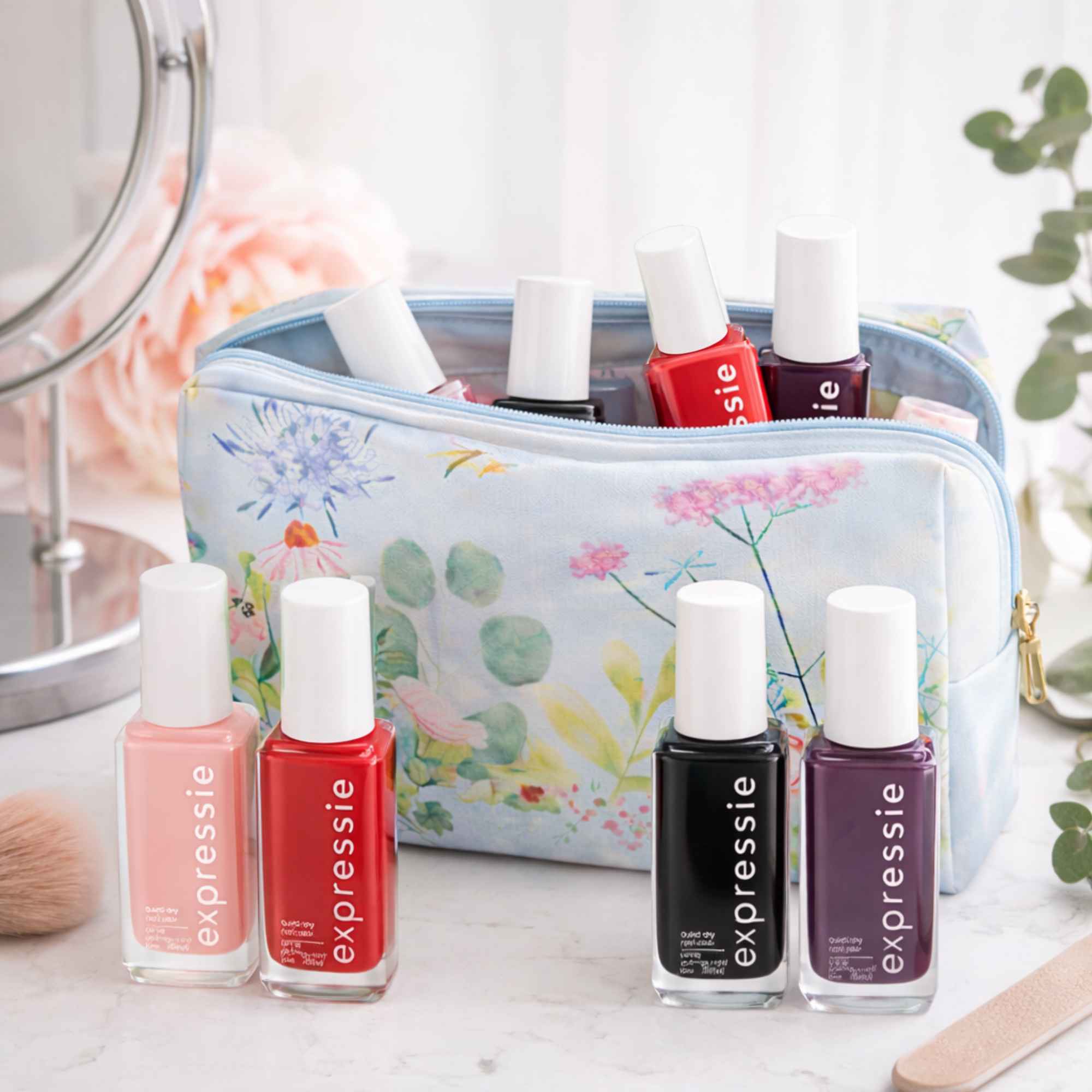 Essie Expressie Nail Polish Gift Set 6 x 10ml Quick Dry Nail Polish with Floral Cosmetic Bag Beauty Gift for Her - Image 3