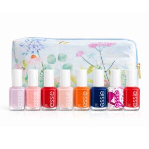 Essie Nail Polish Lacquer Assorted Gift Set of 8 with Cosmetics Bag Bundle