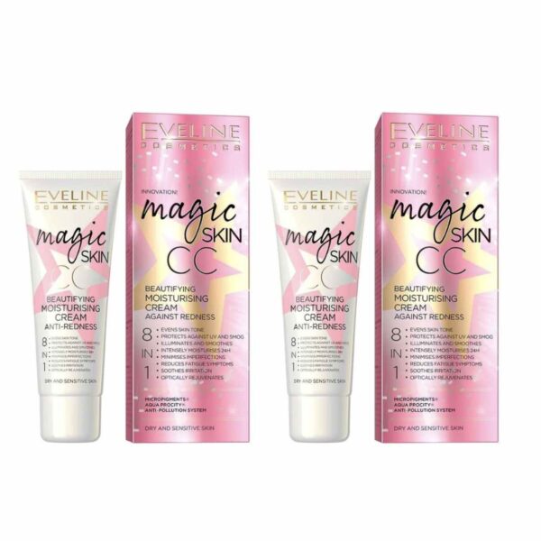 2 x Eveline Magic Skin Moisturising CC Cream 8 in 1 Anti Redness 50ml