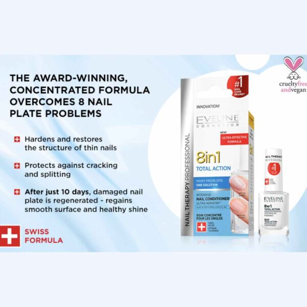 Eveline 8in1 Total Action Intensive Nail Conditioner Strengthener 2x12ml - Image 7