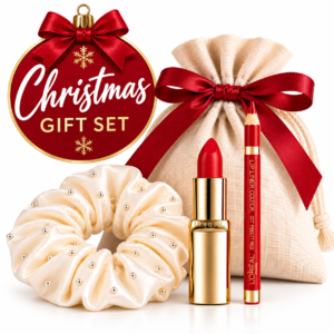 L'Oréal Paris Red Lipstick & Lip Liner Gift Set with Satin Scrunchie - Mother's Day, Christmas, Valentine's Gift