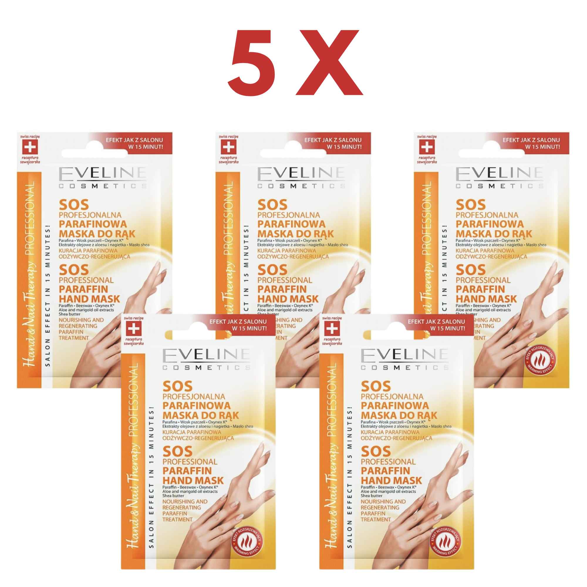 5 x Eveline SOS Professional Paraffin Hand Mask Warming Effect 7ml