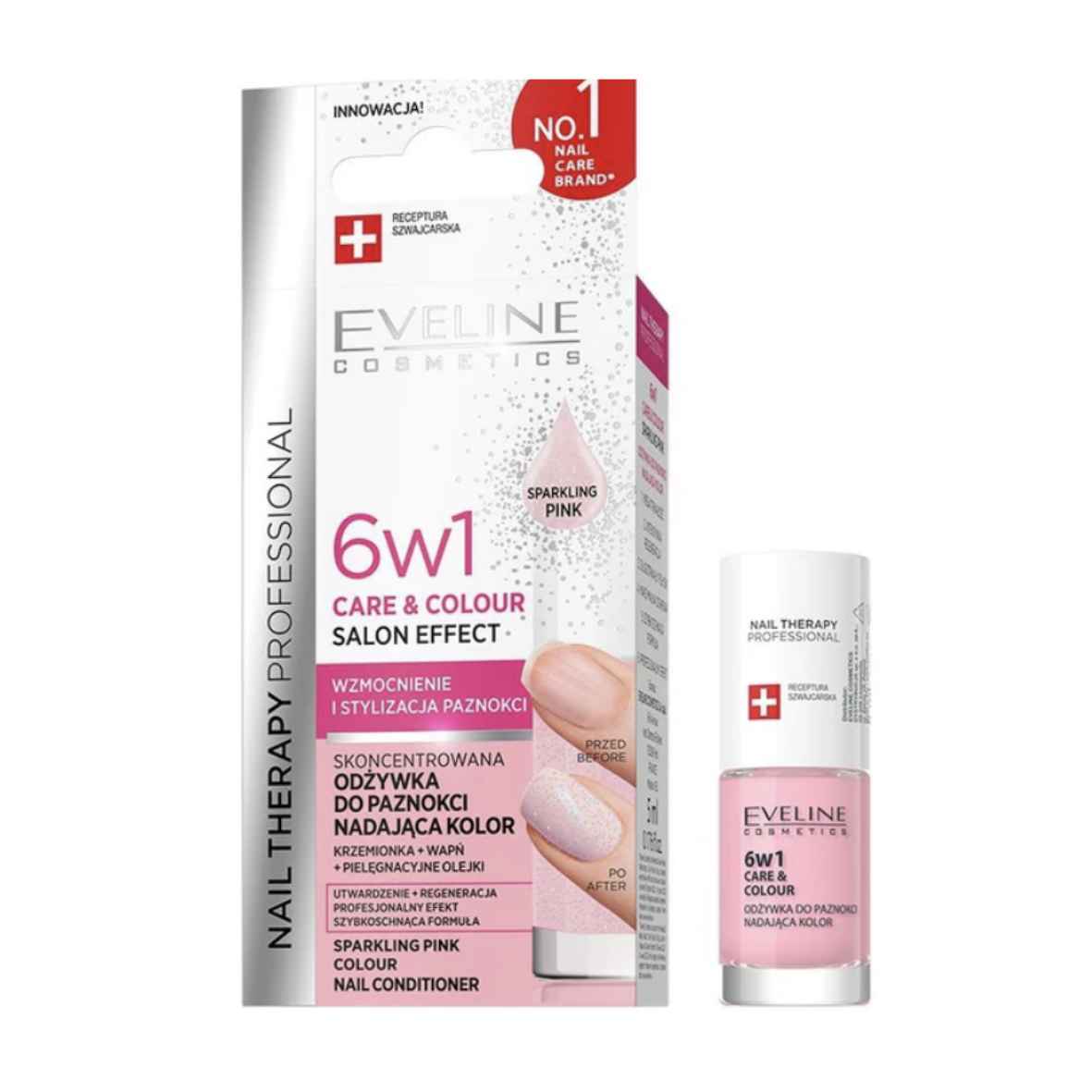 Eveline Nail Therapy 6 in 1 Care and Colour Salon Effect Nail Conditioner 5ml - Sparkling Pink