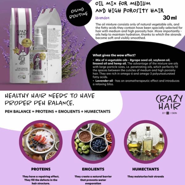 Crazy Hair Lavender Oil Mix Treatment for Medium & High Porosity Hair 30ml by HiSkin - Image 2