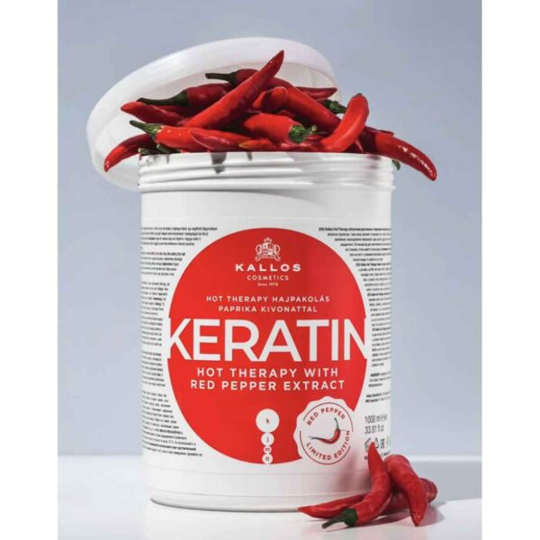 Kallos Keratin Hot Therapy Hair Mask with Red Pepper Extract 1000ml - Image 2