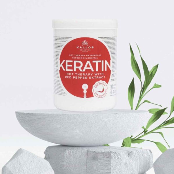 Kallos Keratin Hot Therapy Hair Mask with Red Pepper Extract 1000ml - Image 3